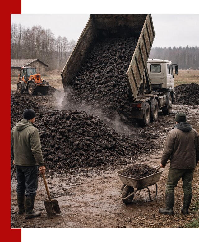 Доставка низинного торфа с разгрузкой и доставкой в Ярославле